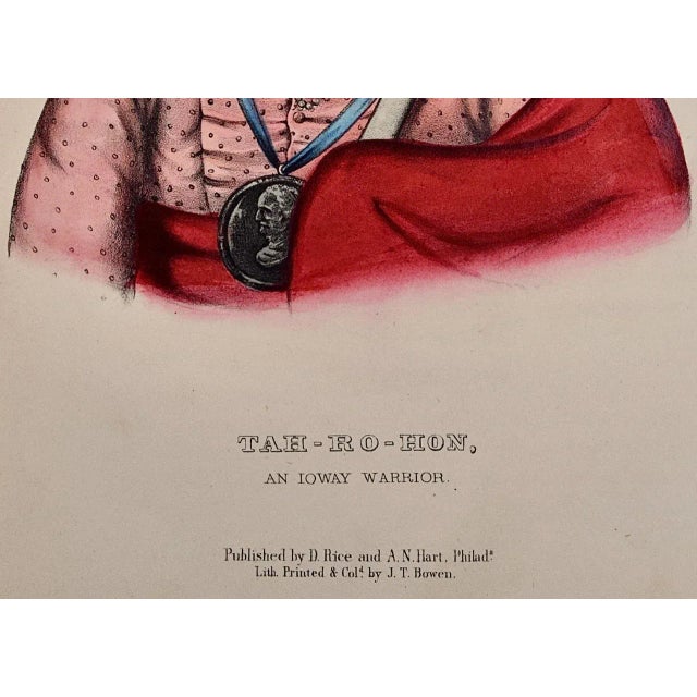 Mid 19th Century Tah-Ro-Hon, an Ioway Warrior: Original Hand-Colored McKenney & Hall Lithograph, 1848 For Sale - Image 5 of 6