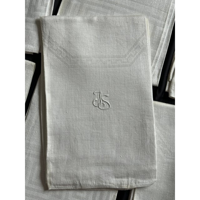 Textile Antique French Linen Monogram Towel Set of 7 For Sale - Image 7 of 12