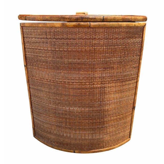 Boho Chic Rattan Corner Hamper Basket With Triangular Design. For Sale - Image 3 of 7