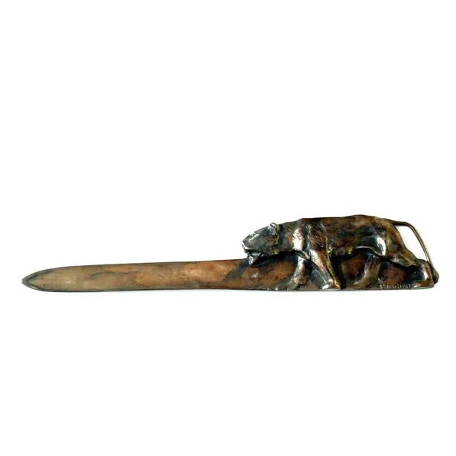 Gold Art Deco Italian Bronze Panther Paper Knife by Alfredo Biagini, 1920 For Sale - Image 8 of 8