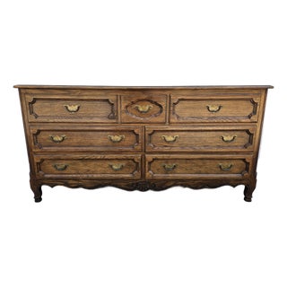 Baker Furniture French Burlwood Top Seven Drawer Dresser For Sale
