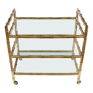 1970s Faux Bamboo Bar Cart For Sale