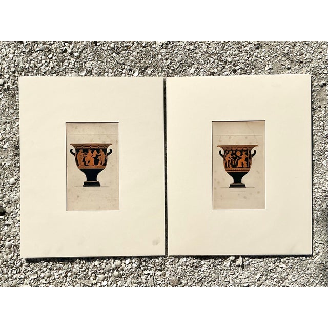 Cream Vintage Boho Greek Urns Original Print For Sale - Image 8 of 12