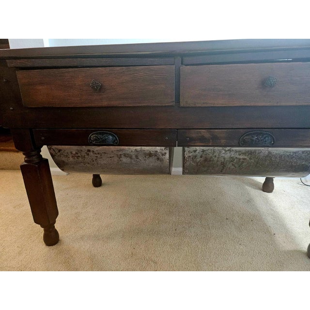Farmhouse Antique Oak Baker's Table (C1890–1930) For Sale - Image 3 of 18