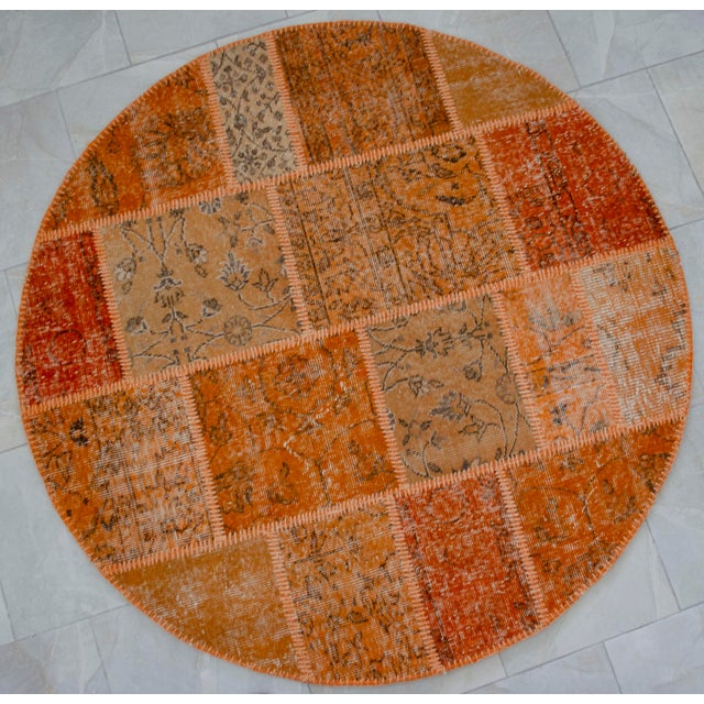 Burnt Orange The Orange Way Turkish Round Rug Hand Knotted Handstitched Living Room Entry Decor - 5' Diameter For Sale - Image 8 of 11