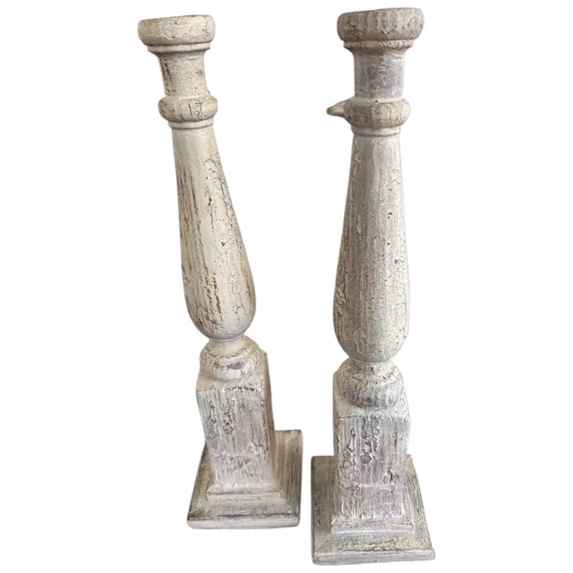 Tall Architectural Column Candlesticks Pair For Sale - Image 4 of 8