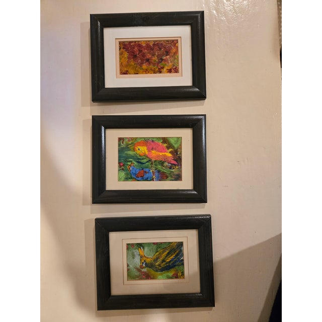 Set of three small paintings,by renowned British artist, Jan Butterfield. The artists work is based on her travels around...