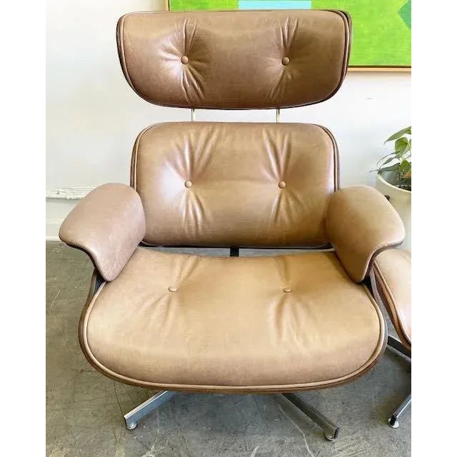 Tan Vintage Leather Plycraft Lounger & Ottoman For Sale - Image 8 of 10