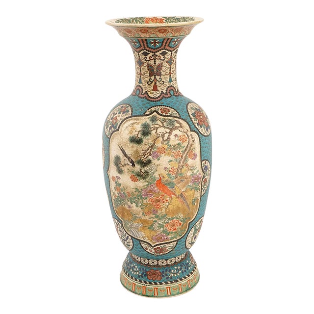 Large Japanese Cloisonne Enamel Meiji Totai Shippo Vase, Kinkozan School For Sale