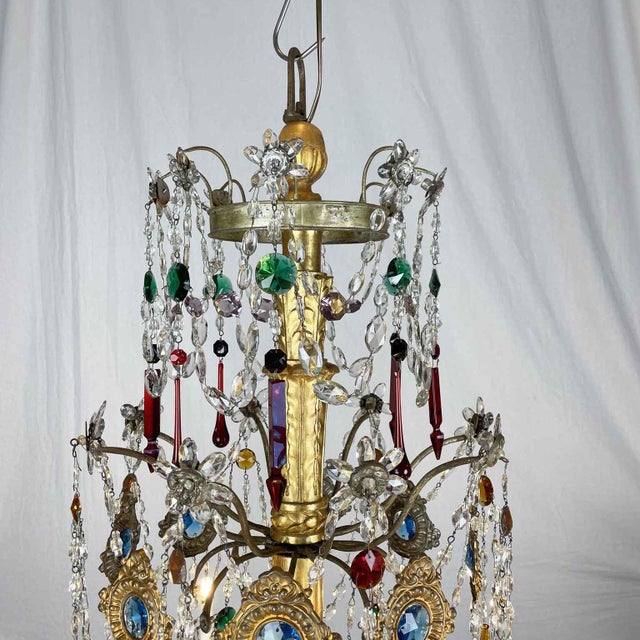 Antique Genoese Empire Chandeliers in Crystal and Gilded Wood, 1780s, Set of 2 For Sale - Image 11 of 14