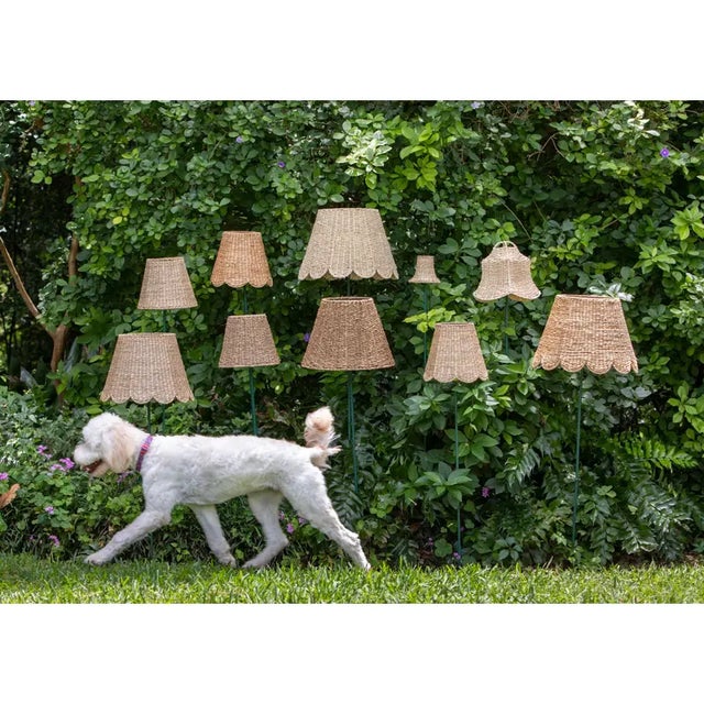 Handwoven ivory seagrass lampshade with signature Maison Maison scallops along bottom and harp fitting. 10″T x 16″B x 10″ H