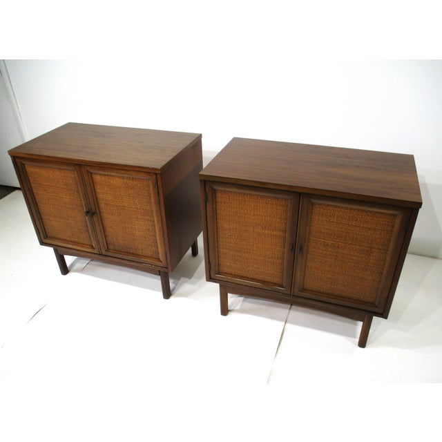 Brown Walnut Caned Nightstand Chests in the Style of Widdicomb For Sale - Image 8 of 12