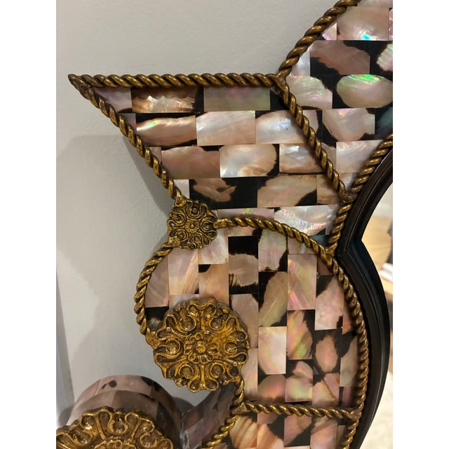 Maitland - Smith Vintage Maitland-Smith Mother-of-Pearl & Brass Inlaid Wall Mirror, Model 2800-113 For Sale - Image 4 of 6