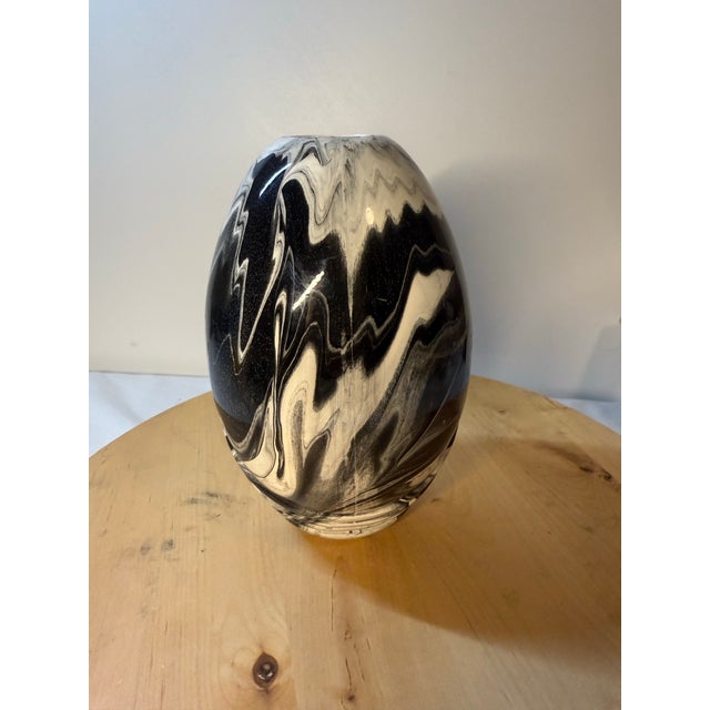 Mt St Helens Ceramic Ash Glazed Vase Black White Swirl Volcano 8” Artist Signed