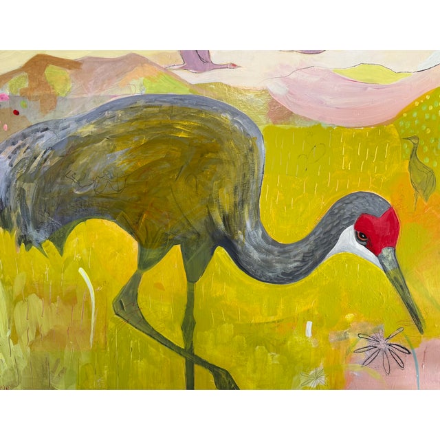 Abstract Expressionism "Bosque Beauty" Lovely Sandhill Crane Painting by LWren Walraven For Sale - Image 3 of 10