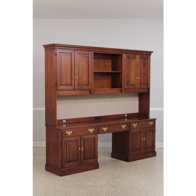 Traditional Statton Large Cherry Workspace Desk W. Hutch For Sale - Image 3 of 18