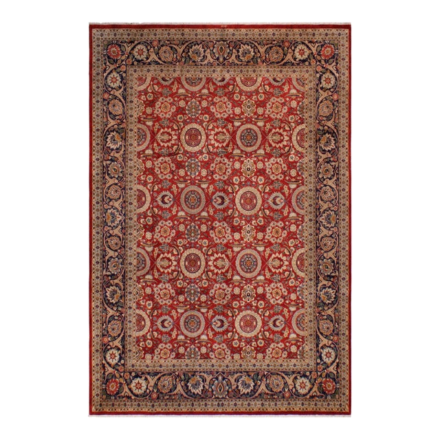 Shabby Chic 1990's Agra Tabriz Pak-Persian Rust/ Wool Rug - 9'3'' X 12'4'' For Sale