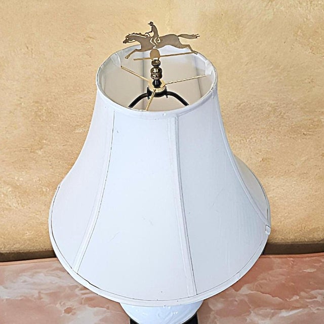 Late 20th Century Wildwood Neoclassical White Porcelain Urn Lamp With Horse & Jockey Finial – 29.5” For Sale In Washington DC - Image 6 of 18
