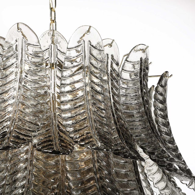 Metal Modernist Hand-Blown Smoked Gray Murano Glass 3-Tier Reeded Feather Chandelier For Sale - Image 7 of 18