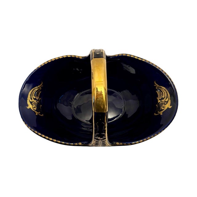Ceramic Vintage Gilded Cobalt Blue Large Porcelain Basket Courting Couple Motif France. For Sale - Image 7 of 9