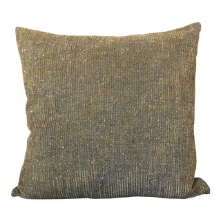 Golden Grey Linen and Velvet Pillow For Sale