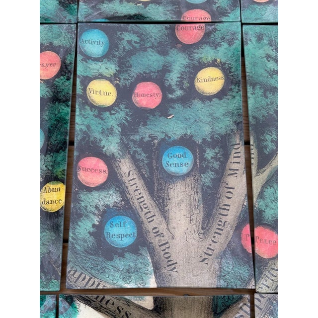 1980s John Derian "Tree of Temperance" Decoupage 9 Piece Glass Tray Set For Sale In New York - Image 6 of 12