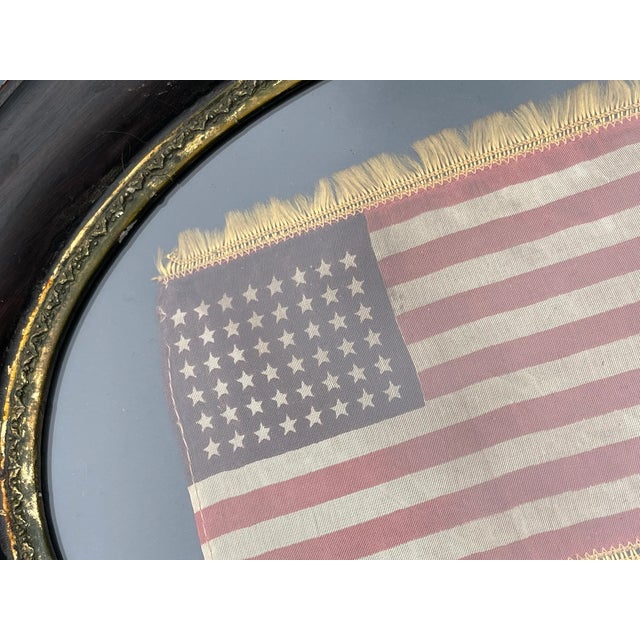 American 1940s American Flag in 19th Century Frame 48 Star With Gold Fringe Border For Sale - Image 3 of 7