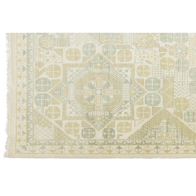 Sand Modern Khotan Style Hand-Knotted Wool Area Rug – Geometric Muted Pastels 10x14 For Sale - Image 8 of 10