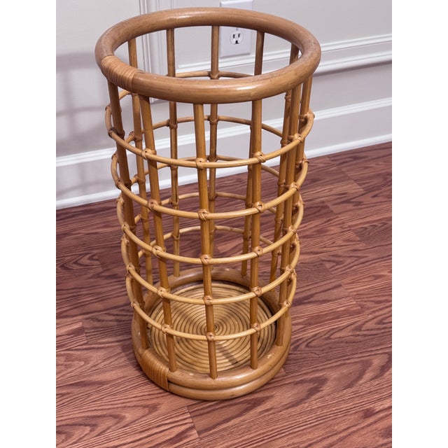 Tan Vintage Mid Century Boho Chic Bamboo and Rattan Umbrella Stand Styled After Franco Albini For Sale - Image 8 of 11