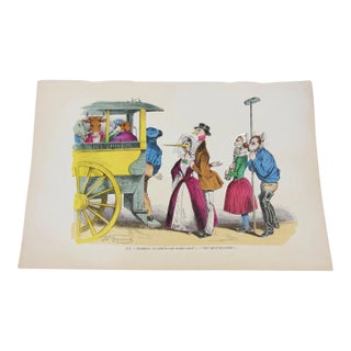 Antique Hand Colored J. J. Grandville 19th Century French Lithograph Les Metamorphoses For Sale