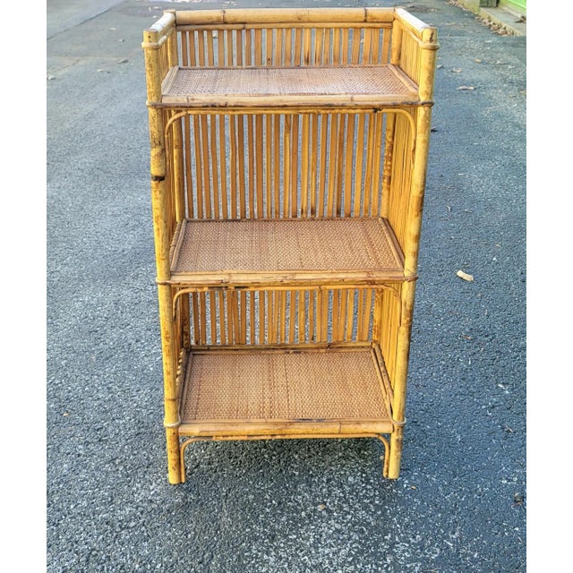 Mid-Century Bohemian Split Bamboo Rattan Wicker Low Bookcase Etagere For Sale - Image 13 of 13