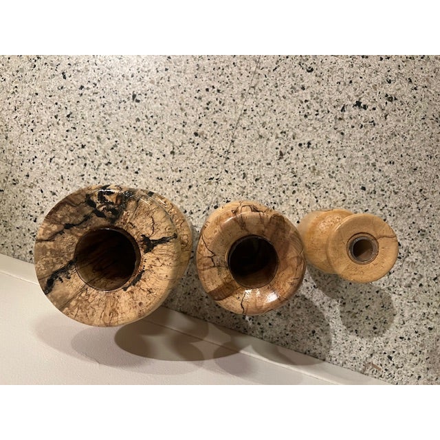 Set of Three Hand-Turned Spalted Maple Sculptures (3) — Signed “B.” — Organic/Studio Craft/Sculptural Decor— Indiana Studio Work For Sale - Image 10 of 10