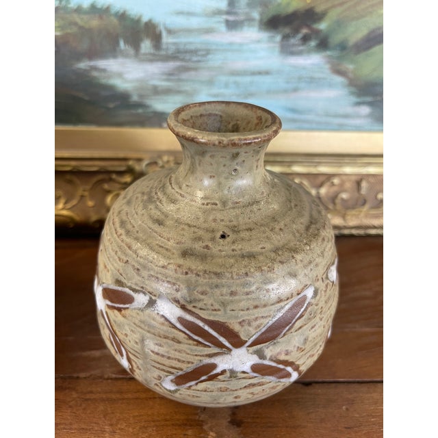 Vintage Studio Pottery Bud Vase With Incised and Glazed Abstract Motif For Sale In Seattle - Image 6 of 9