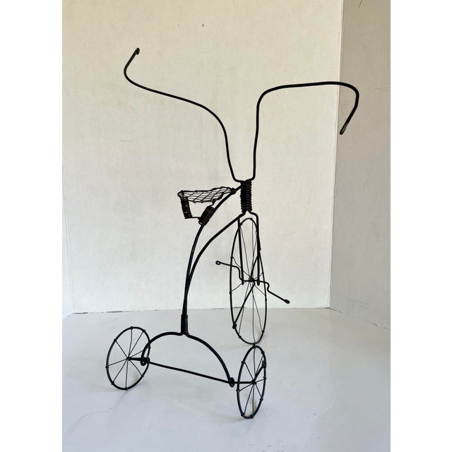 Black Mid-Century Folk Art Wire High-Wheel Tricycle Sculpture For Sale - Image 8 of 9