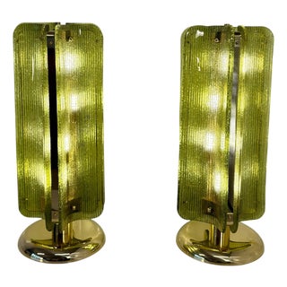 Murano Glass Table Lamps in Ribbed Green Glass and Brass, 2000s, Set of 2 For Sale
