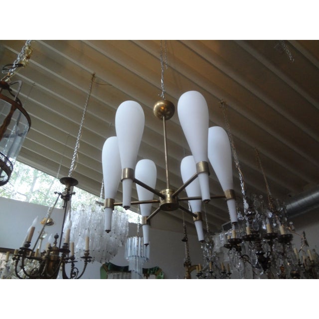 Italian Brass And Glass Modernist Chandelier-Fontana Arte Style. This stunning Italian Pietro Chiesa for Fontana Arte...