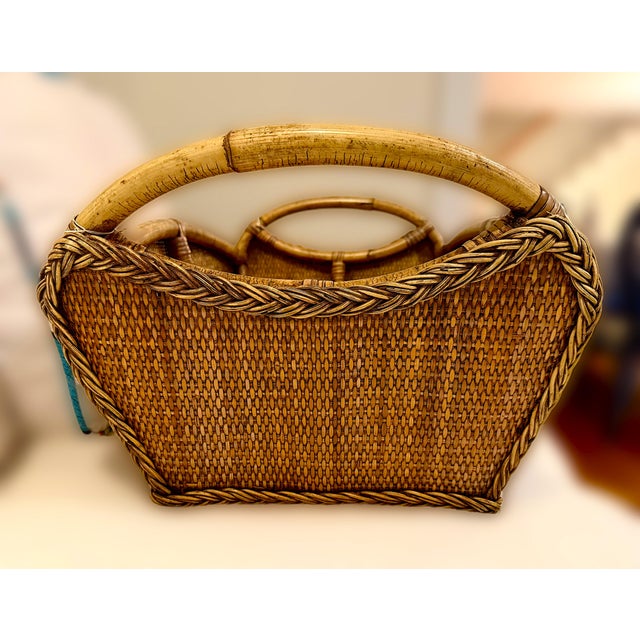 Vintage Bamboo and Rattan Wicker Basket For Sale - Image 4 of 8
