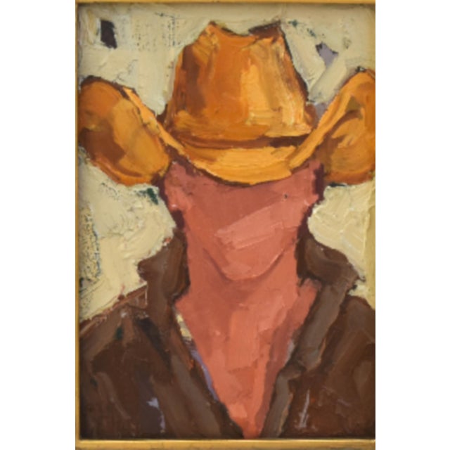 Farmhouse Impressionist Western Cowboy Portrait Painting Including the Antiqued Gold Wood Frame For Sale - Image 3 of 5