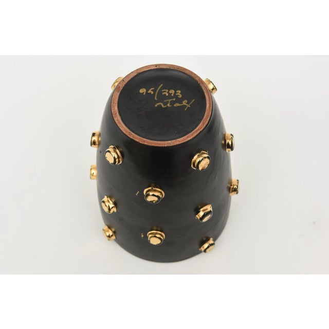 Vintage Italian Alvino Bagni for Bitossi Black Ceramic Bowl and Vase With Gold Plated Studs, 1960's For Sale - Image 11 of 12