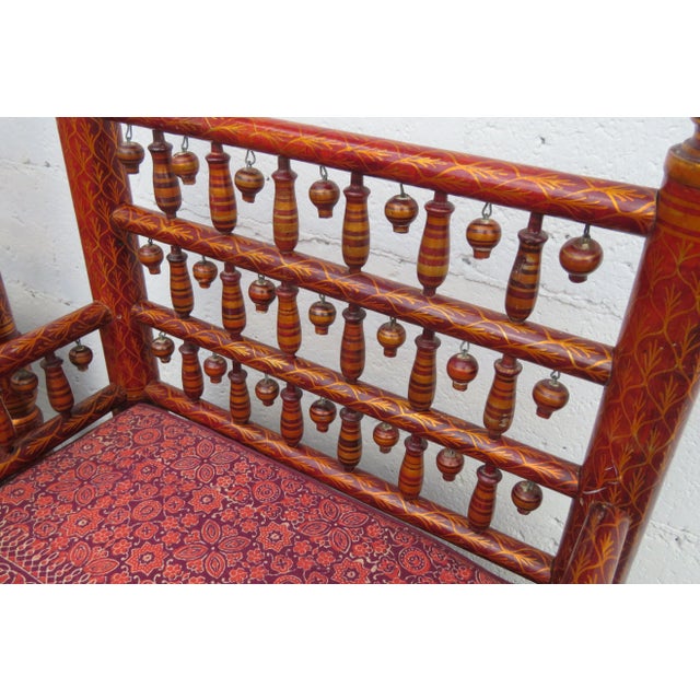 Moroccan Style Spindle Pair of Painted Side Chairs and Ottoman For Sale - Image 9 of 13