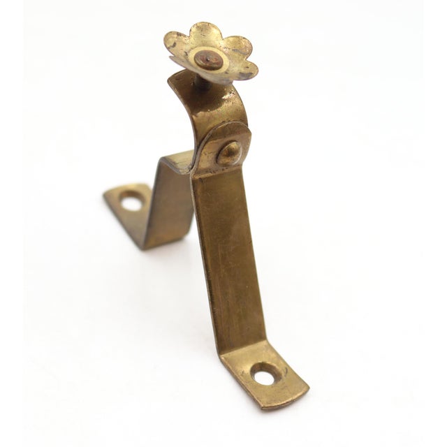 Traditional Set of Vintage Brass Floral Curtain Rod Brackets For Sale - Image 3 of 6