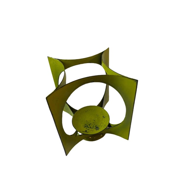 Mid-Century Modern Hanova of Pasadena Green Enameled Abstract Metal Candle Holder For Sale - Image 4 of 10