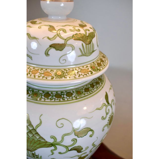 Vintage Chinese Porcelain Hand Painted Artichoke Table Lamps Ginger Jars, Pair For Sale - Image 10 of 11