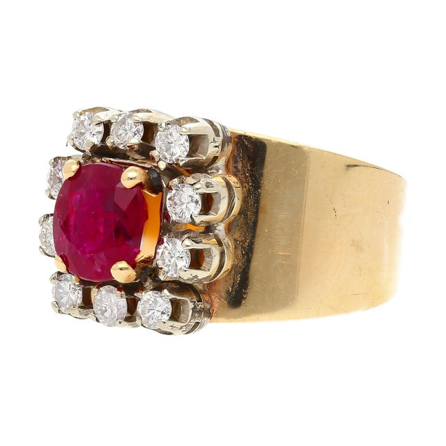 Vintage 1.54 Carat Cushion Cut Ruby in 14k Yellow Gold Wide Band Size 6 For Sale - Image 4 of 6