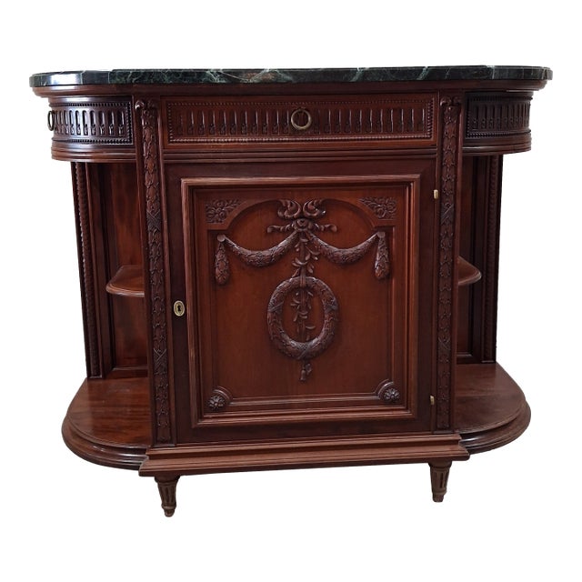 Antique French Louis XVI Revival Mahogany Marble Top Dining Room Suite For Sale