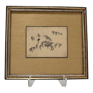 1940s Japanese Insect Procession Artwork in Gold-Tone Frame For Sale