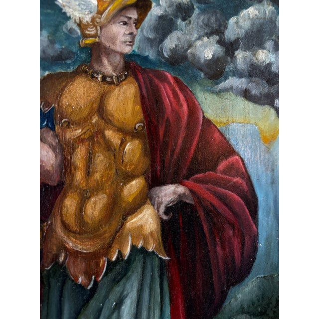 Grand Tour Style Italian Oil on Wood Painting of Mercury Later Figurative Frame For Sale - Image 9 of 12