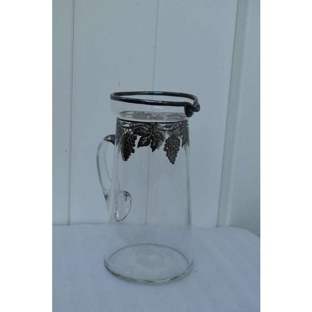 Transparent Vintage Glass Grape Vines Sterling Silver Overlay Tall Pitcher W/Handle For Sale - Image 8 of 13