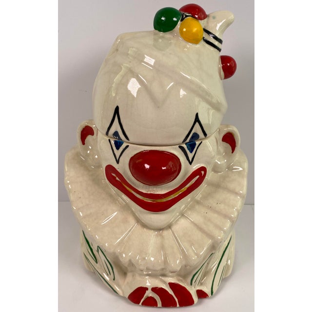 Late 20th Century Vintage Hand-Painted Ceramic Clown Cookie Jar With Ruffled Collar, Whimsical Folk Art Storage Canister For Sale - Image 5 of 9