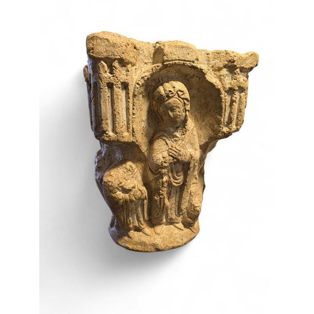 Romanesque Style Carved Stone Capital on Pedestal, 1950 For Sale - Image 9 of 10